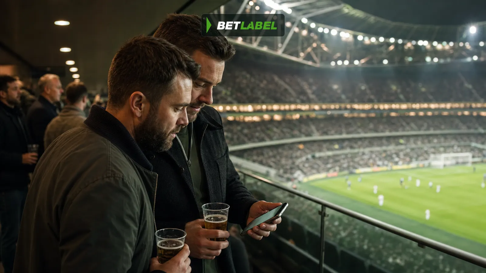 A supporter follows live betting on a smartphone with BetLabel